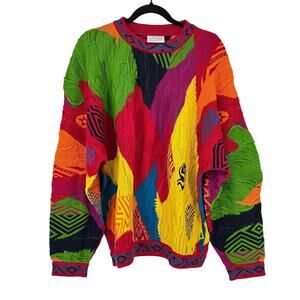 VTG 80s Coogi 3D Knit Multicolor Sweater Mens Size L Colorful Made In Australia